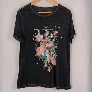 LUCKY BRAND Women's Floral Moon Burnout T-Shirt Size Large